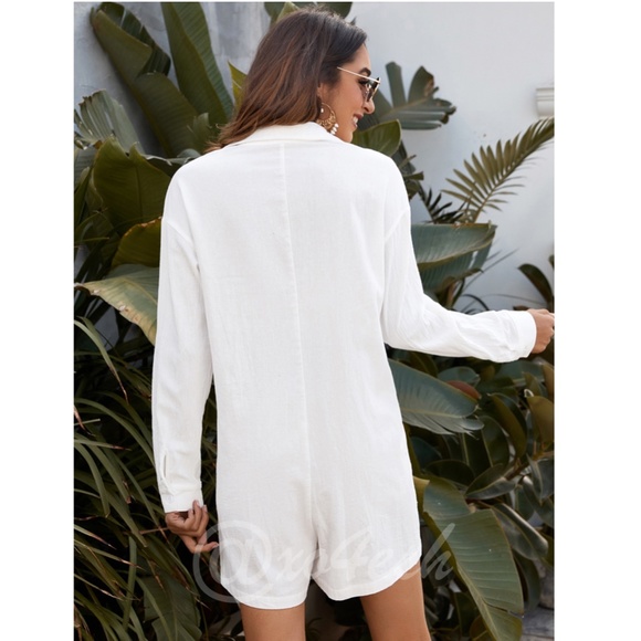 100% Cotton White Plain Playsuit Jumpsuit Romper Shirt Style Long Sleeve - Picture 2 of 7